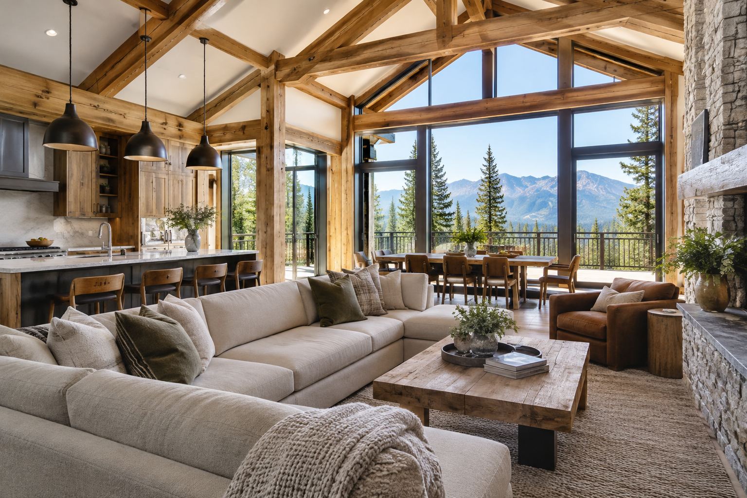 A bright mountain home interior, illustrative